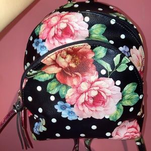 Backpack (black leather/white polka dots/flowers)